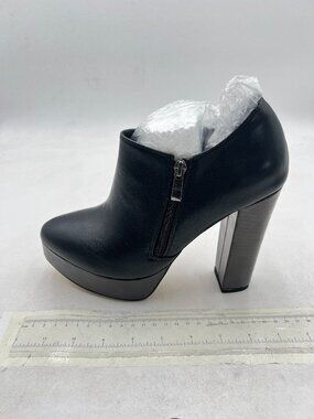 Black Chunky High Heel Platform Ankle Boots Pointy Toe Side Zipper Bootie